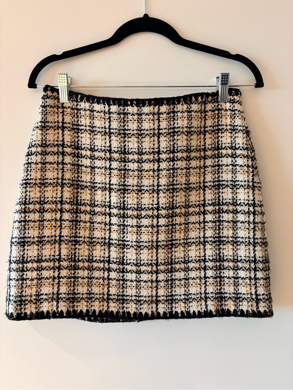 Veronica Beard Black and Cream Plaid Mini Skirt